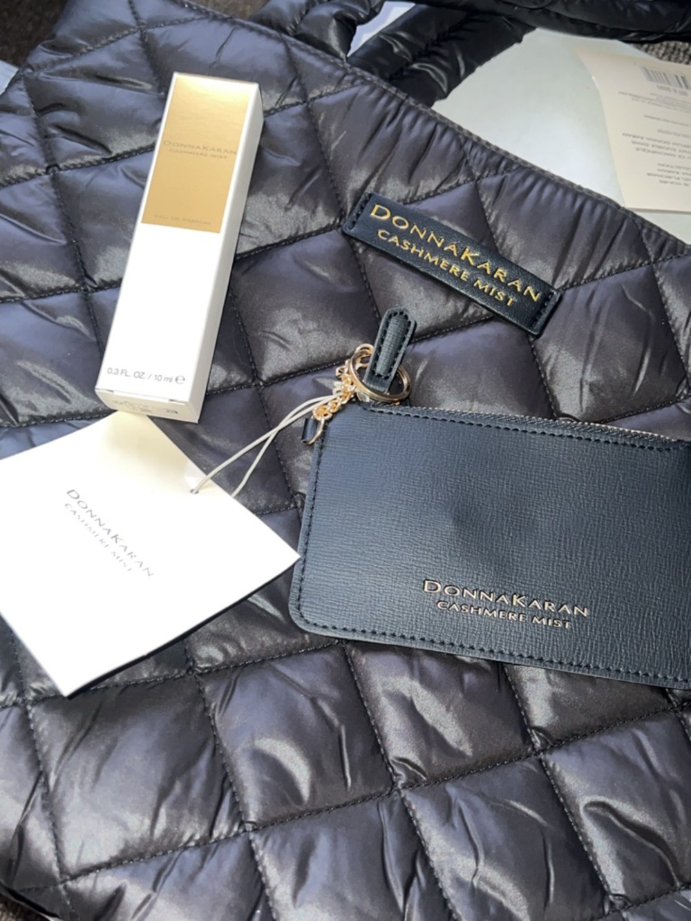 Donna Karan Cashmere Mist Purse Spray & DK Quilted Tote w/Matching Card Holder